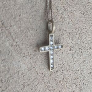 Vintage Sterling Petite Cross W/Tiny Diamonds 18" Chain